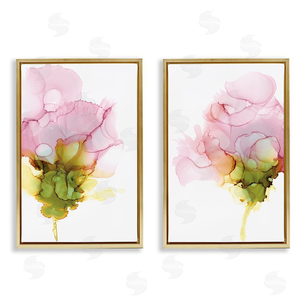 Jennifer Goldberger Blooming Pink Ink Blossom Gold Floating Frame Canvas Wall Art Print