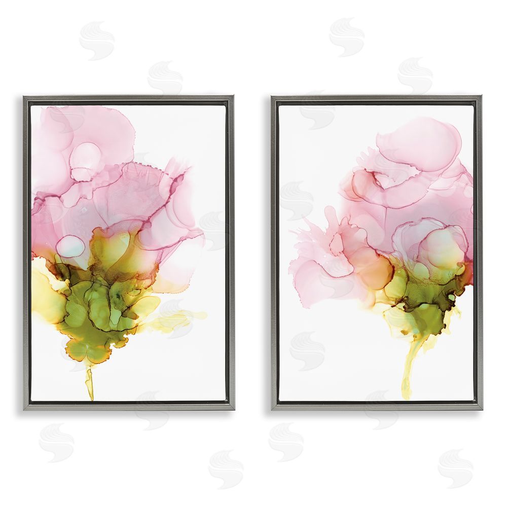 Jennifer Goldberger Blooming Pink Ink Blossom Gray Floating Frame Canvas Wall Art Print