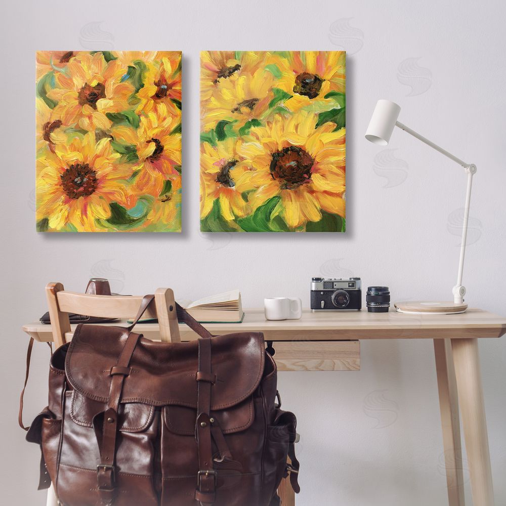 Sandra Iafrate Abstract Large Sunflower Blooms Canvas Wall Art Print in Room
