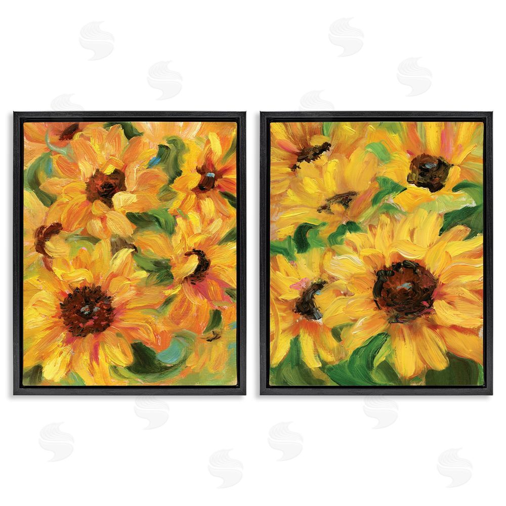 Sandra Iafrate Abstract Large Sunflower Blooms Black Floating Frame Canvas Wall Art Print