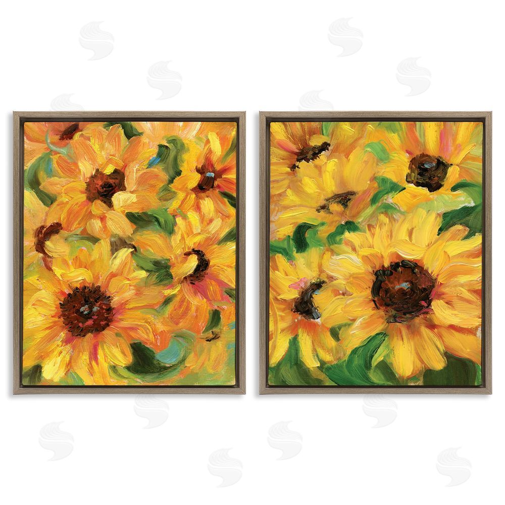 Sandra Iafrate Abstract Large Sunflower Blooms Brown Floating Frame Canvas Wall Art Print