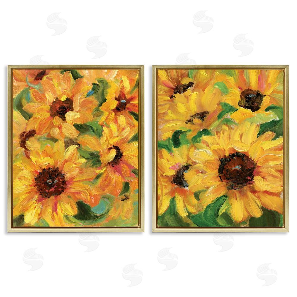 Sandra Iafrate Abstract Large Sunflower Blooms Gold Floating Frame Canvas Wall Art Print