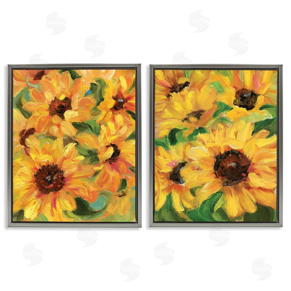 Sandra Iafrate Abstract Large Sunflower Blooms Gray Floating Frame Canvas Wall Art Print