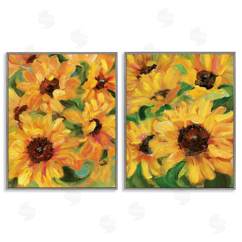 Sandra Iafrate Abstract Large Sunflower Blooms Gray Framed Giclee Wall Art Print