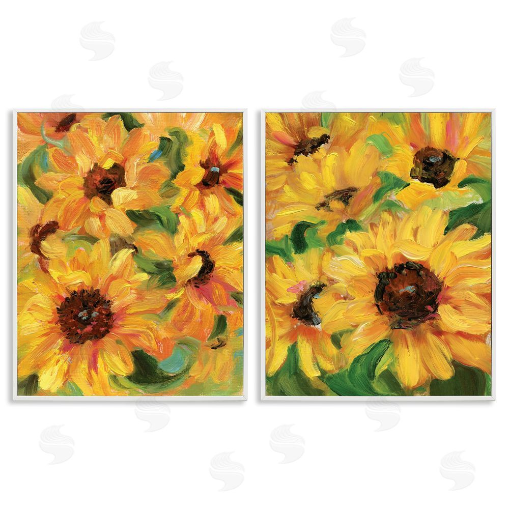 Sandra Iafrate Abstract Large Sunflower Blooms White Framed Giclee Wall Art Print