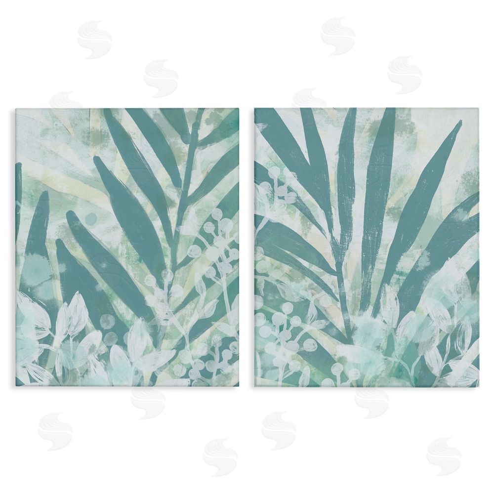 June Erica Vess Teal Palm Fronds  Canvas Wall Art Print