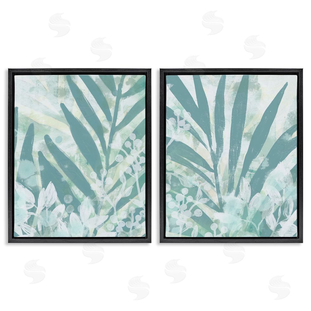 June Erica Vess Teal Palm Fronds  Black Floating Frame Canvas Wall Art Print