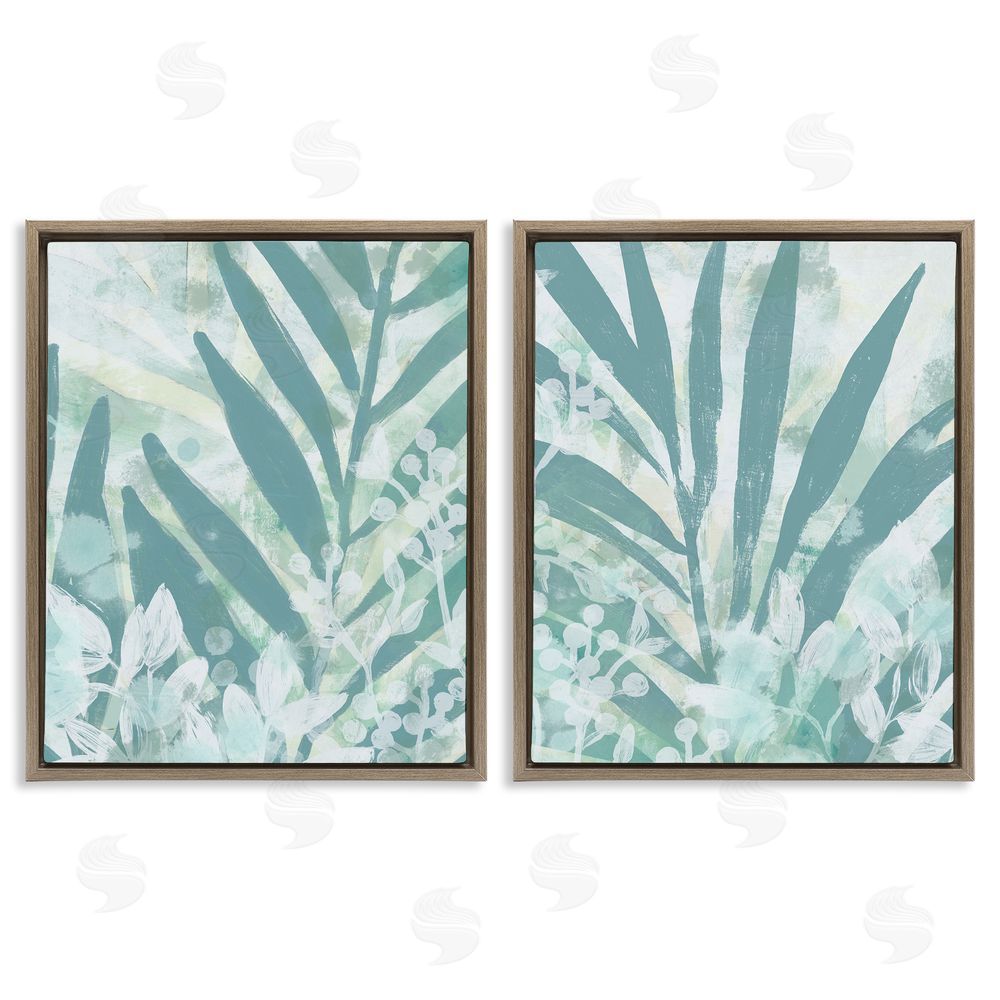 June Erica Vess Teal Palm Fronds  Brown Floating Frame Canvas Wall Art Print