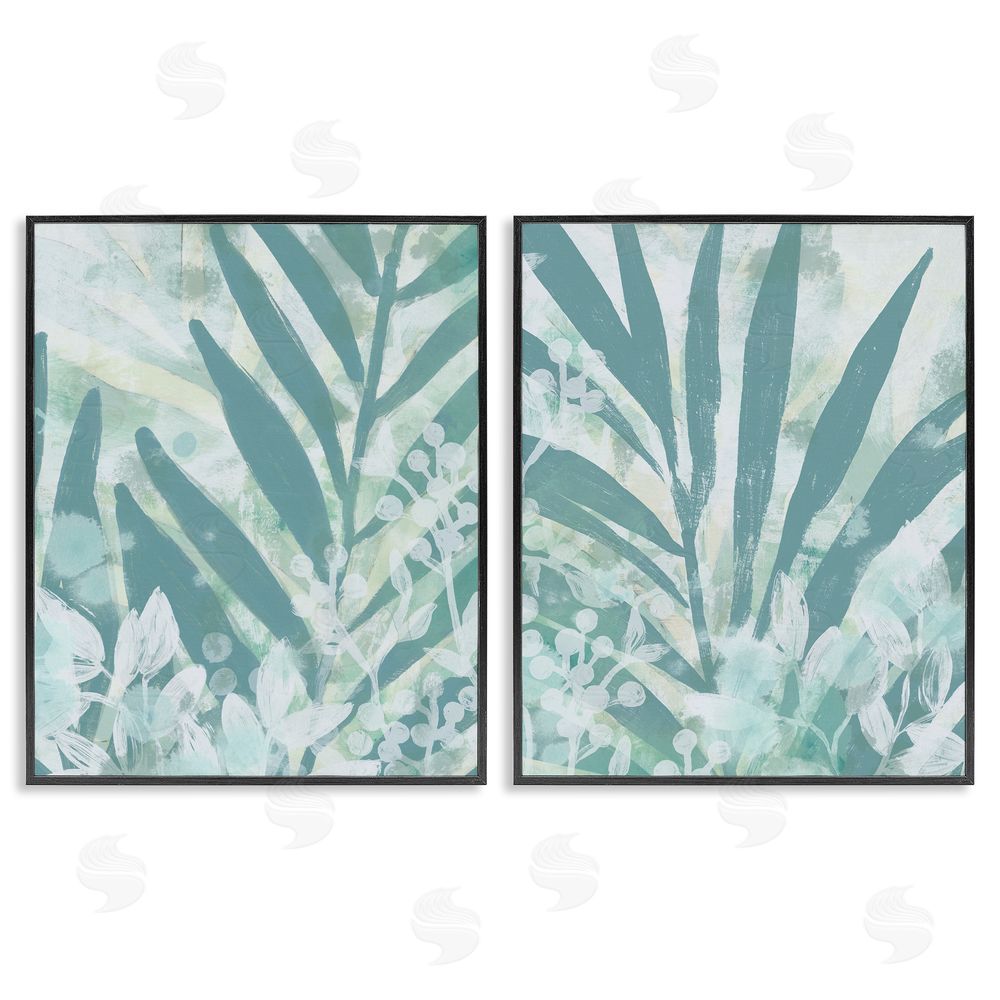 June Erica Vess Teal Palm Fronds  Black Framed Giclee Wall Art Print