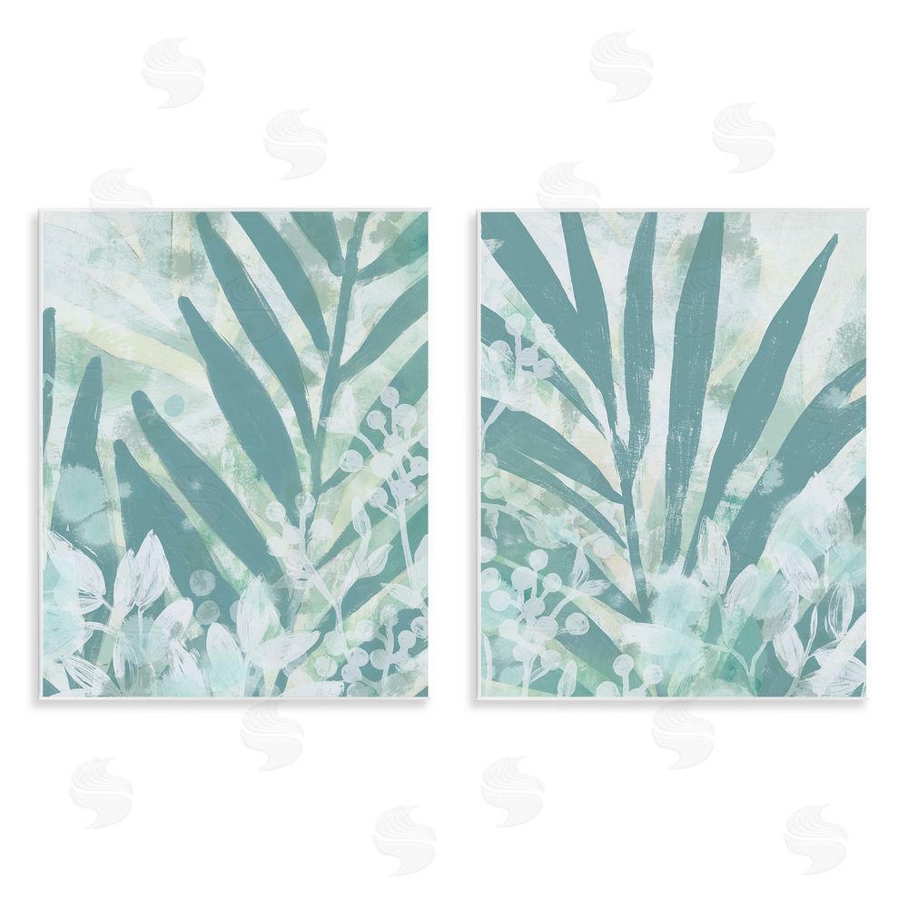 June Erica Vess Teal Palm Fronds  Wooden Wall Plaque Art Print