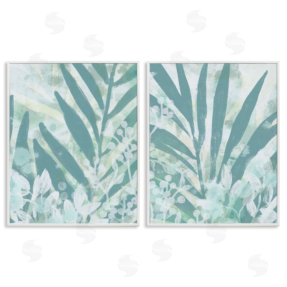 June Erica Vess Teal Palm Fronds  White Framed Giclee Wall Art Print