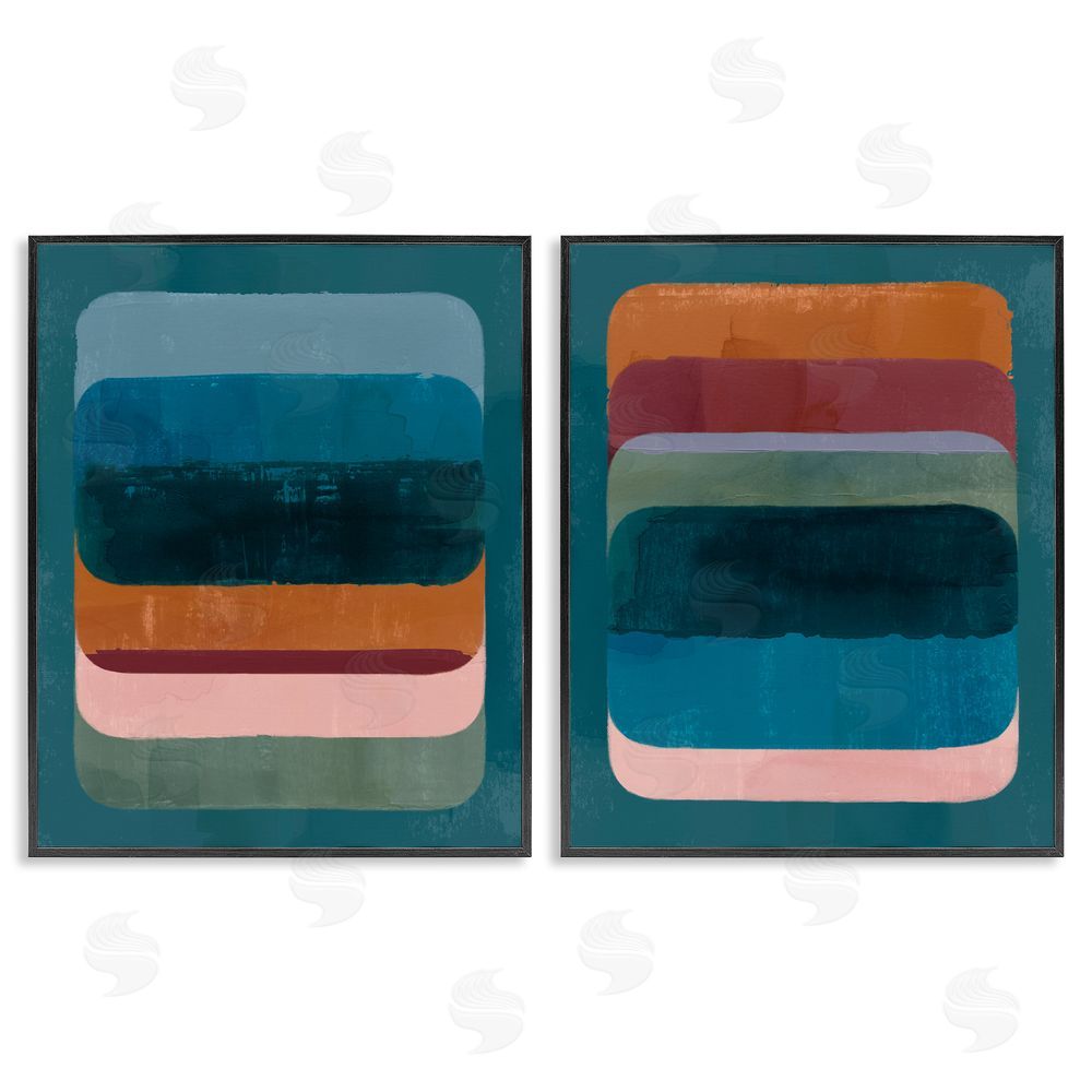 Victoria Barnes Abstract Teal Stacked Colors Black Framed Giclee Wall Art Print