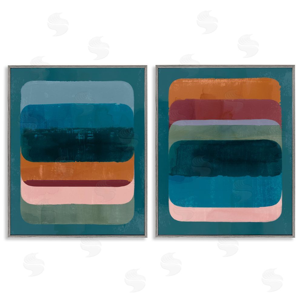 Victoria Barnes Abstract Teal Stacked Colors Gray Framed Giclee Wall Art Print