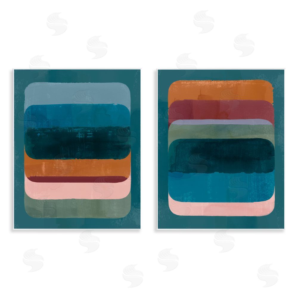 Victoria Barnes Abstract Teal Stacked Colors Wooden Wall Plaque Art Print