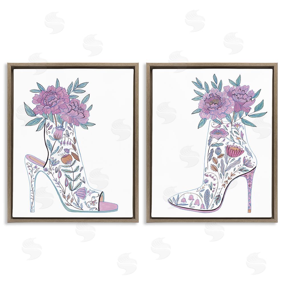 Melissa Wang Floral Stiletto Heel Boots Brown Floating Frame Canvas Wall Art Print