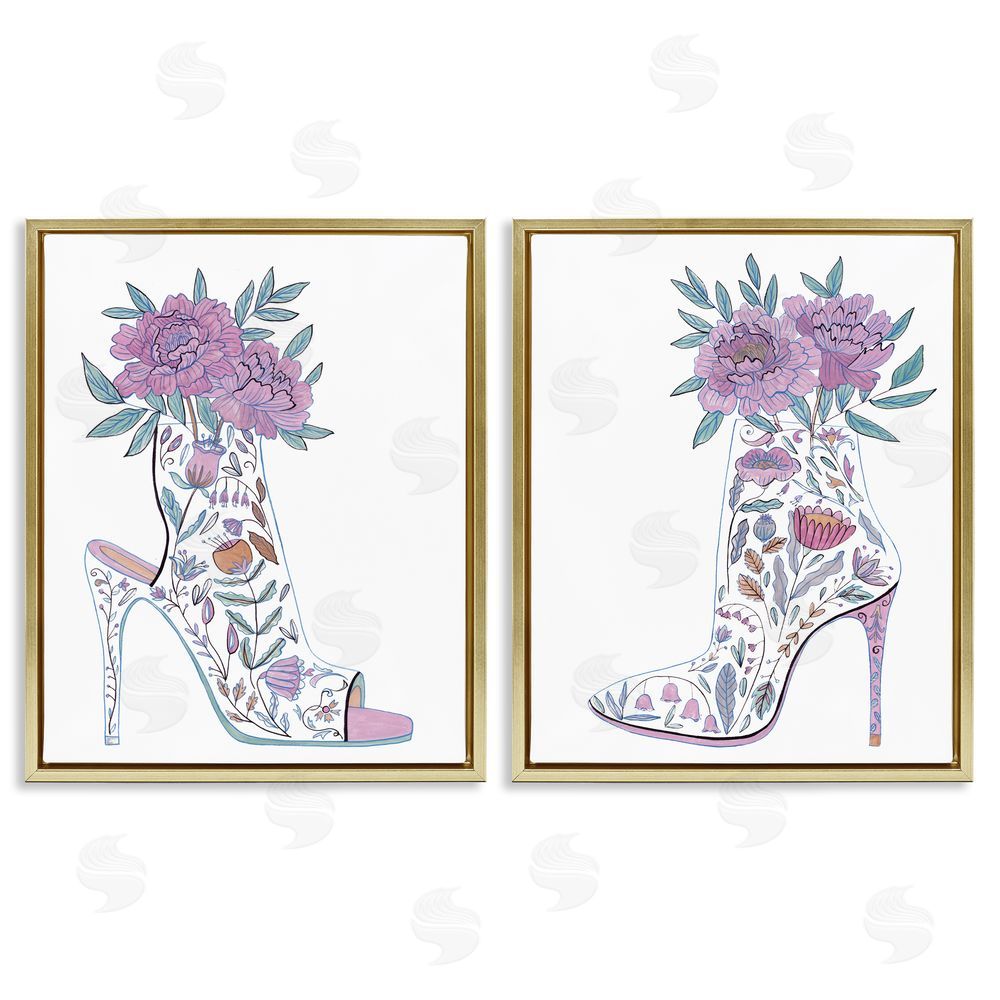 Melissa Wang Floral Stiletto Heel Boots Gold Floating Frame Canvas Wall Art Print