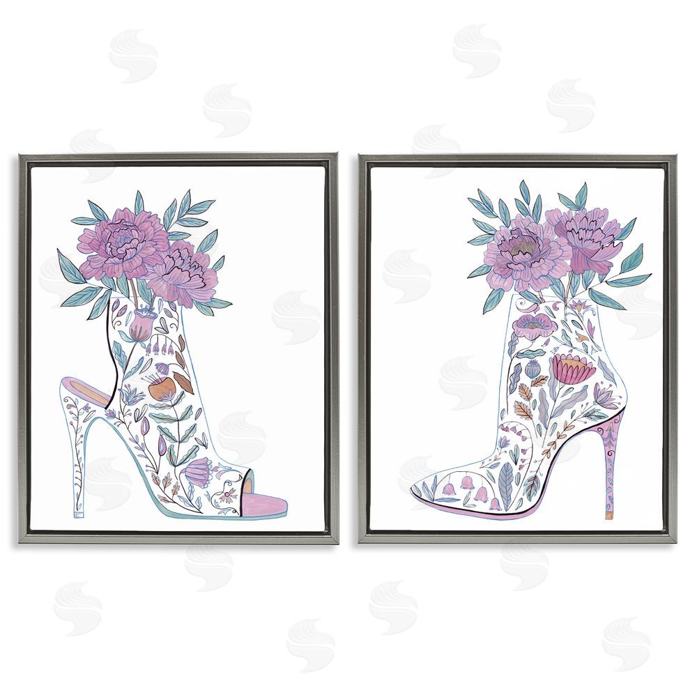Melissa Wang Floral Stiletto Heel Boots Gray Floating Frame Canvas Wall Art Print