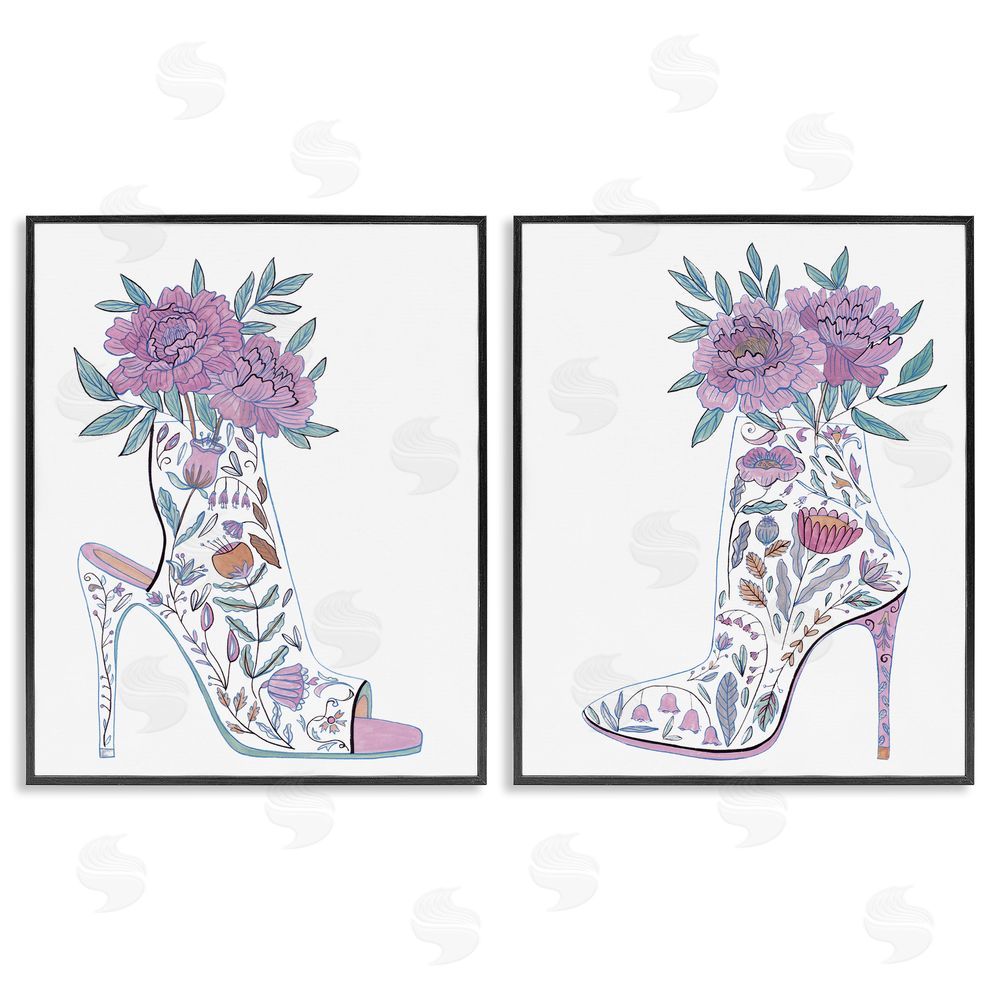 Melissa Wang Floral Stiletto Heel Boots Black Framed Giclee Wall Art Print
