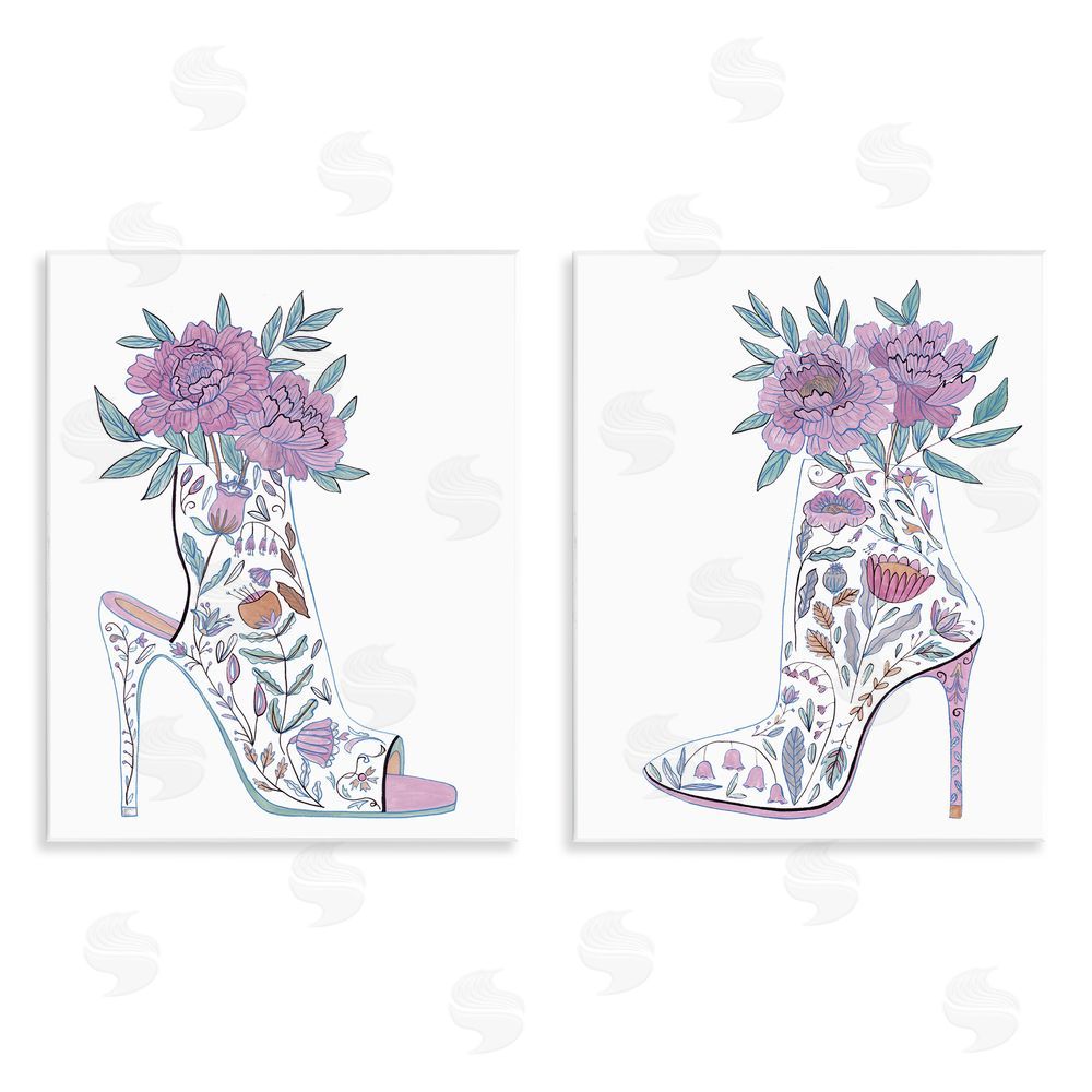 Melissa Wang Floral Stiletto Heel Boots Wooden Wall Plaque Art Print