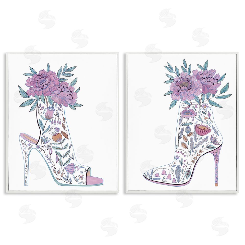 Melissa Wang Floral Stiletto Heel Boots White Framed Giclee Wall Art Print