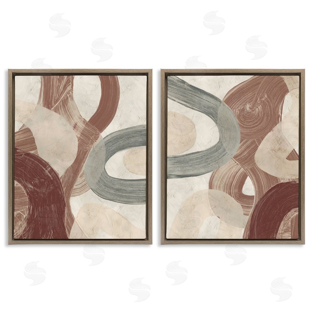 June Erica Vess Curvy Abstract Swirls  Brown Floating Frame Canvas Wall Art Print