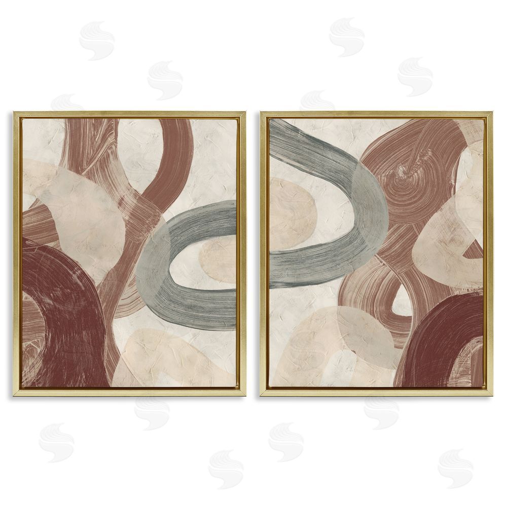 June Erica Vess Curvy Abstract Swirls  Gold Floating Frame Canvas Wall Art Print