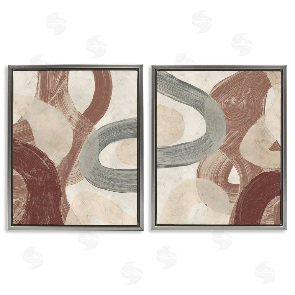 June Erica Vess Curvy Abstract Swirls  Gray Floating Frame Canvas Wall Art Print
