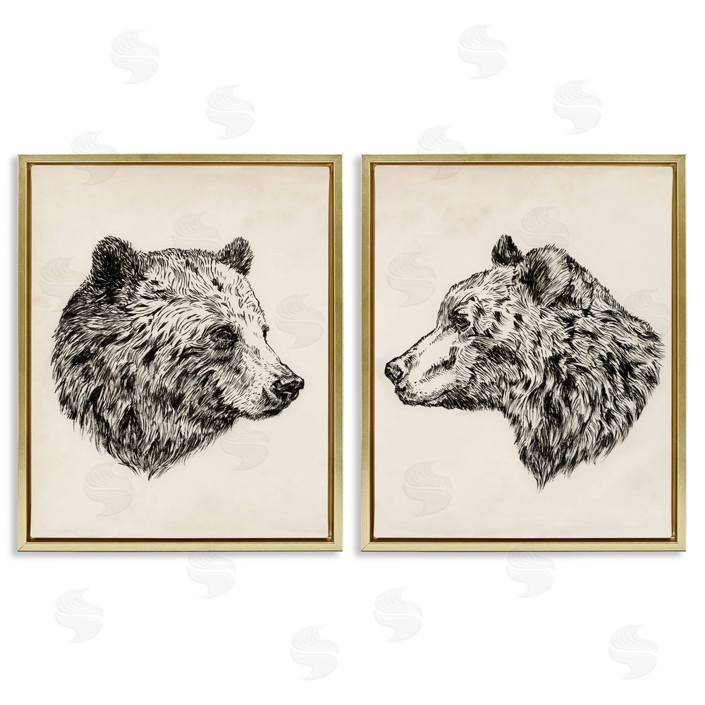 Victoria Barnes Portrait Brown Bear Animal  Gold Floating Frame Canvas Wall Art Print
