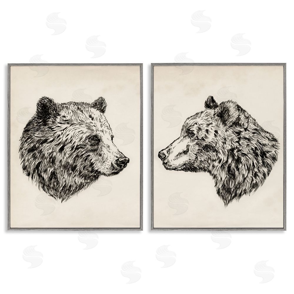 Victoria Barnes Portrait Brown Bear Animal  Gray Framed Giclee Wall Art Print