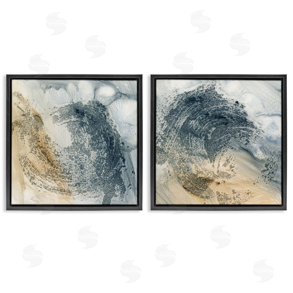 Ethan Harper Abstract Beige Blue Wave Black Floating Frame Canvas Wall Art Print