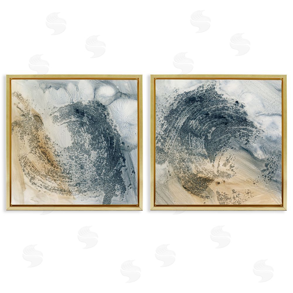 Ethan Harper Abstract Beige Blue Wave Gold Floating Frame Canvas Wall Art Print