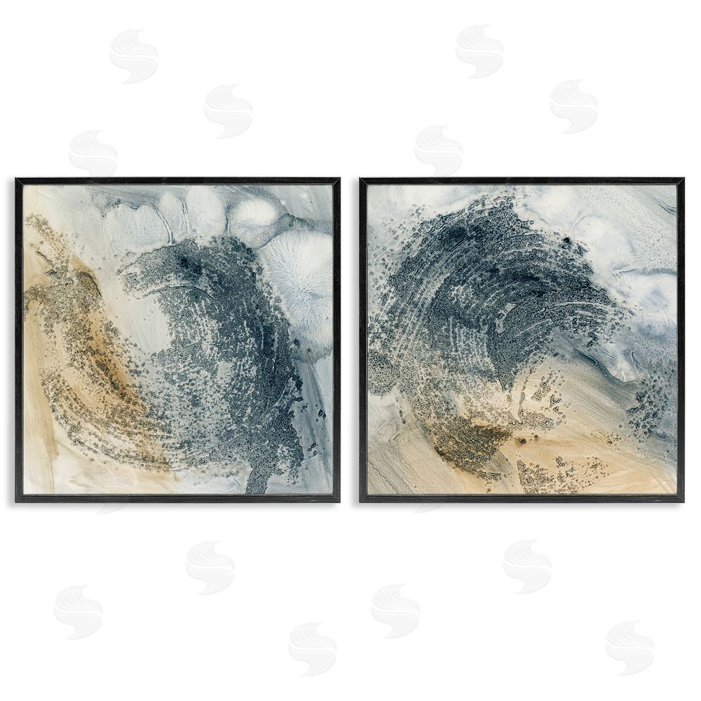 Ethan Harper Abstract Beige Blue Wave Black Framed Giclee Wall Art Print