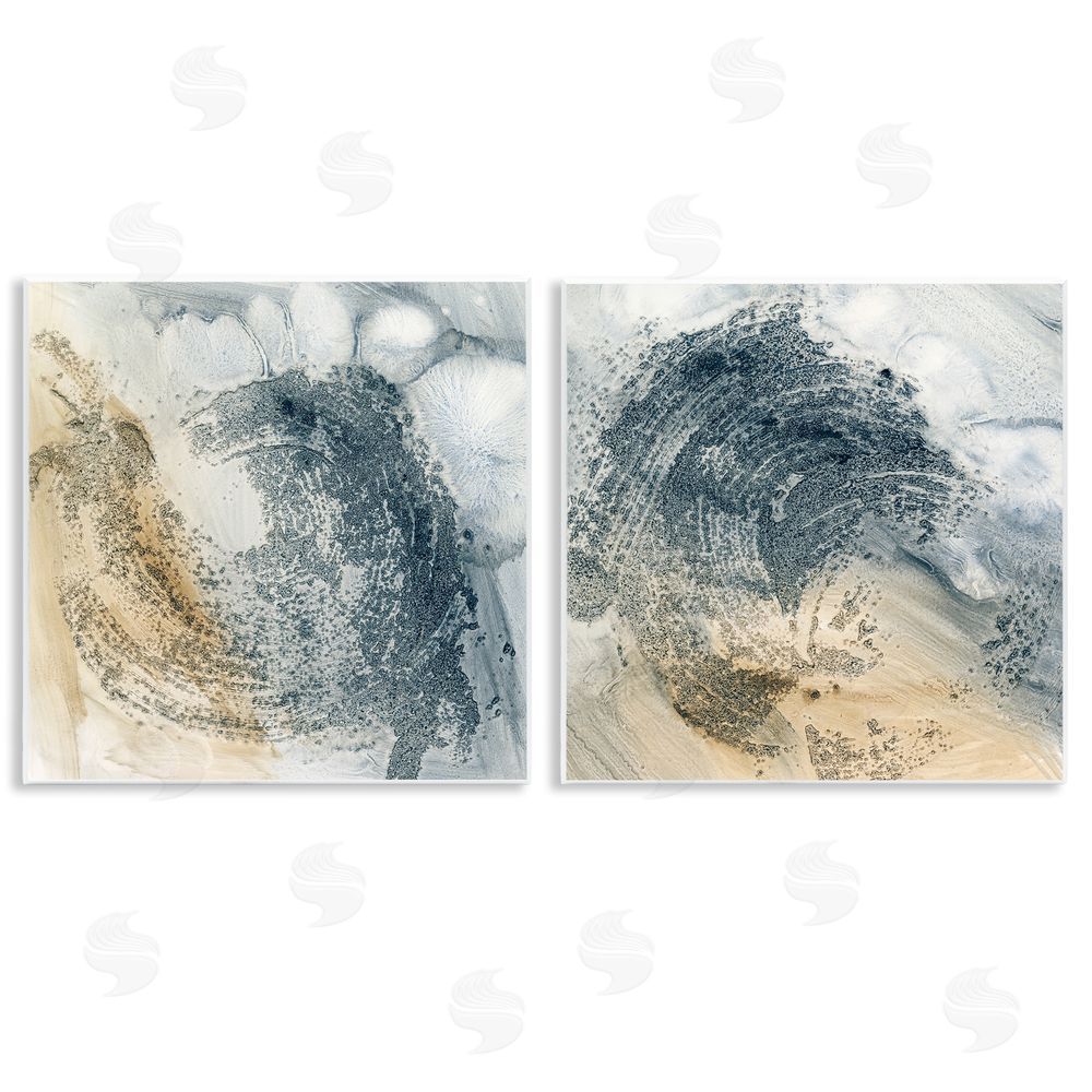 Ethan Harper Abstract Beige Blue Wave Wooden Wall Plaque Art Print