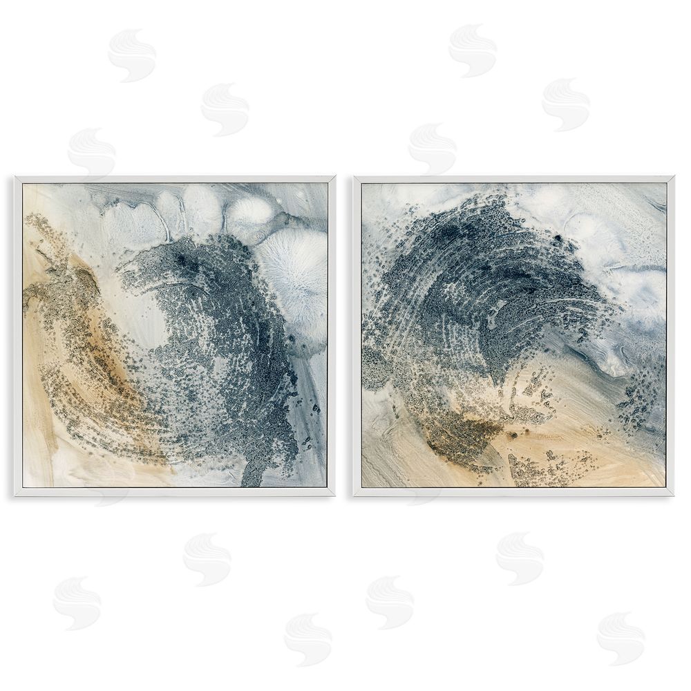 Ethan Harper Abstract Beige Blue Wave White Framed Giclee Wall Art Print