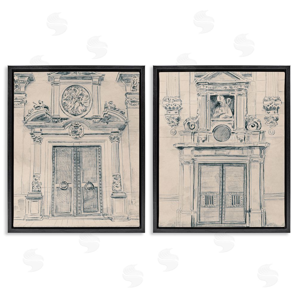June Erica Vess Pencil Sketch Ornate Door Black Floating Frame Canvas Wall Art Print