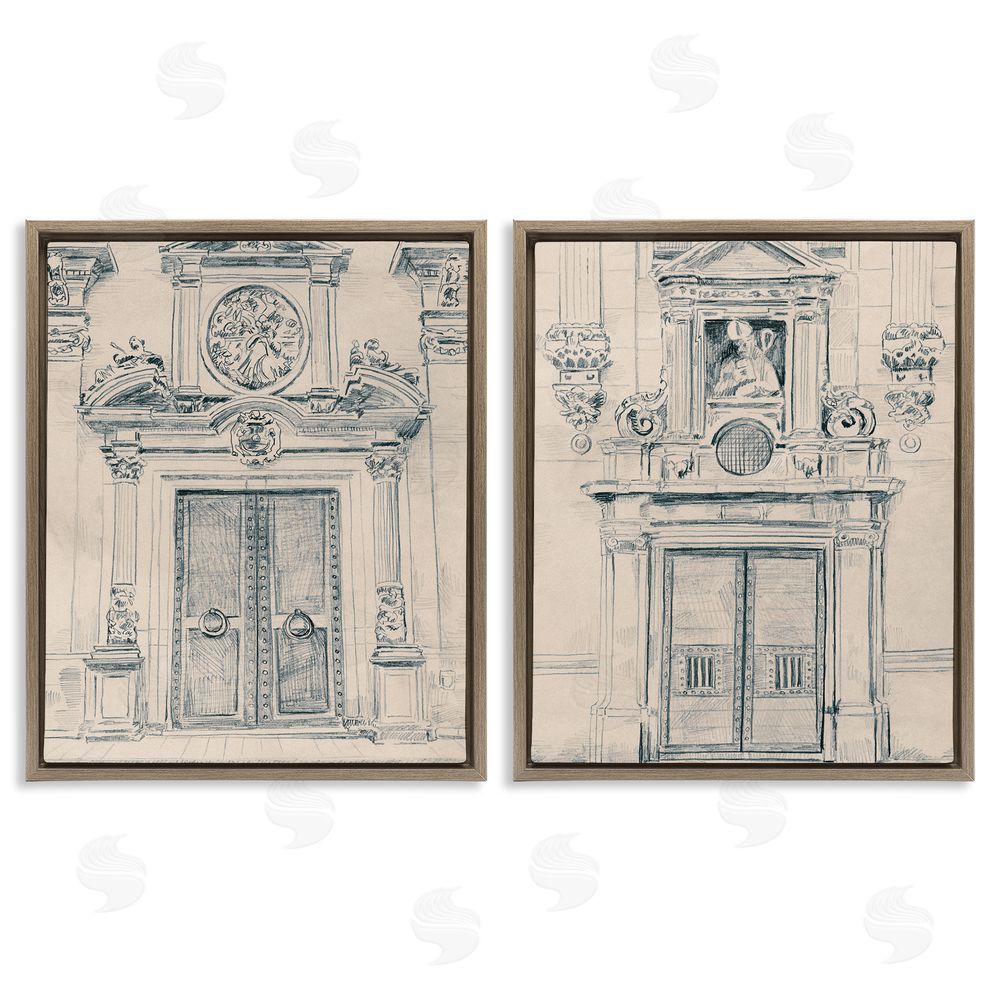 June Erica Vess Pencil Sketch Ornate Door Brown Floating Frame Canvas Wall Art Print