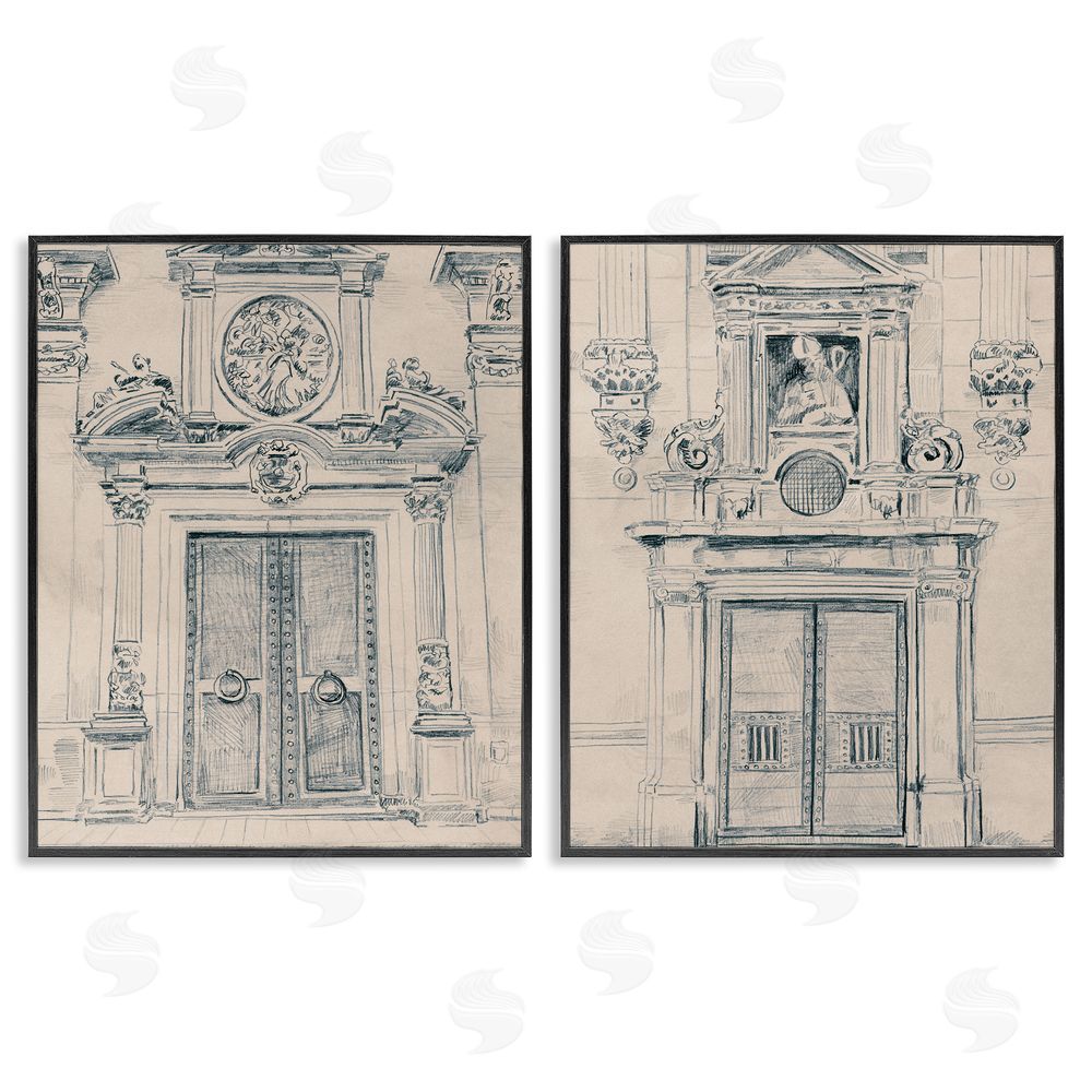 June Erica Vess Pencil Sketch Ornate Door Black Framed Giclee Wall Art Print