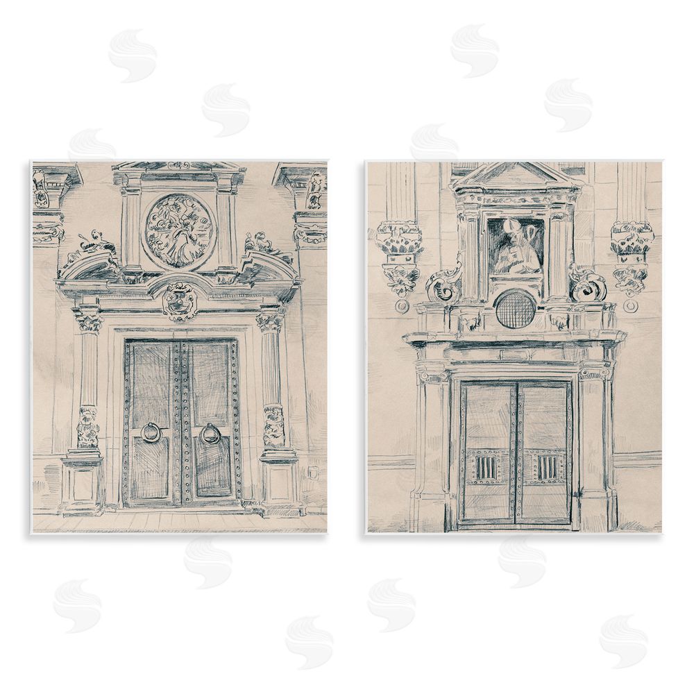 June Erica Vess Pencil Sketch Ornate Door Wooden Wall Plaque Art Print