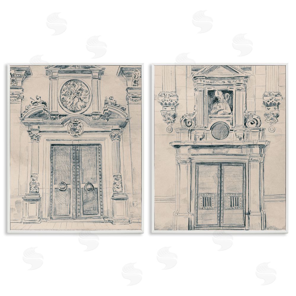 June Erica Vess Pencil Sketch Ornate Door White Framed Giclee Wall Art Print