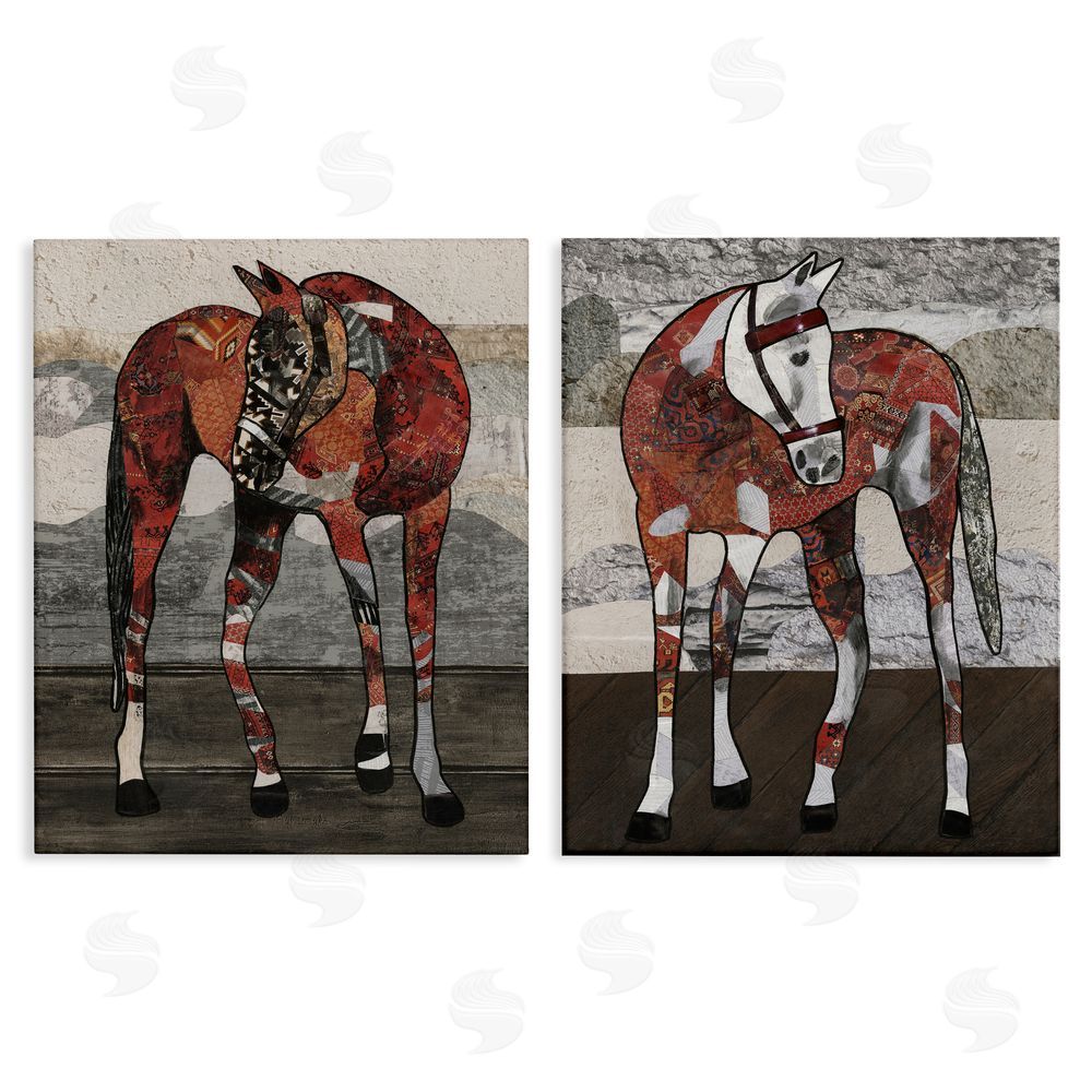 Coco Good Abstract Patchwork Horses Canvas Wall Art Print