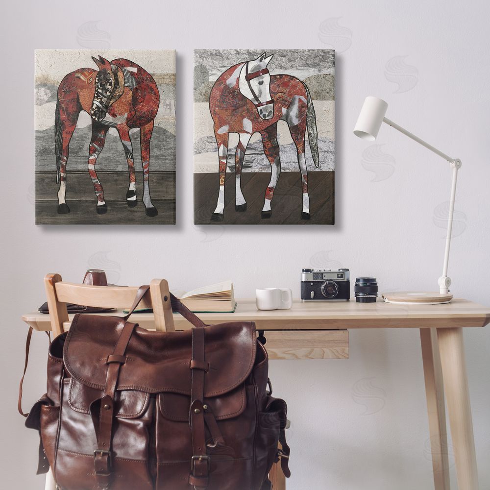 Coco Good Abstract Patchwork Horses Canvas Wall Art Print in Room