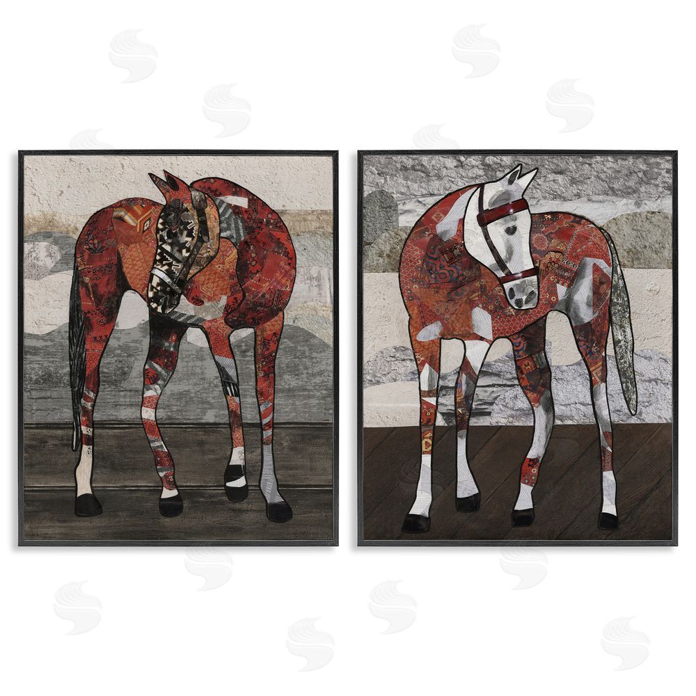 Coco Good Abstract Patchwork Horses Black Framed Giclee Wall Art Print