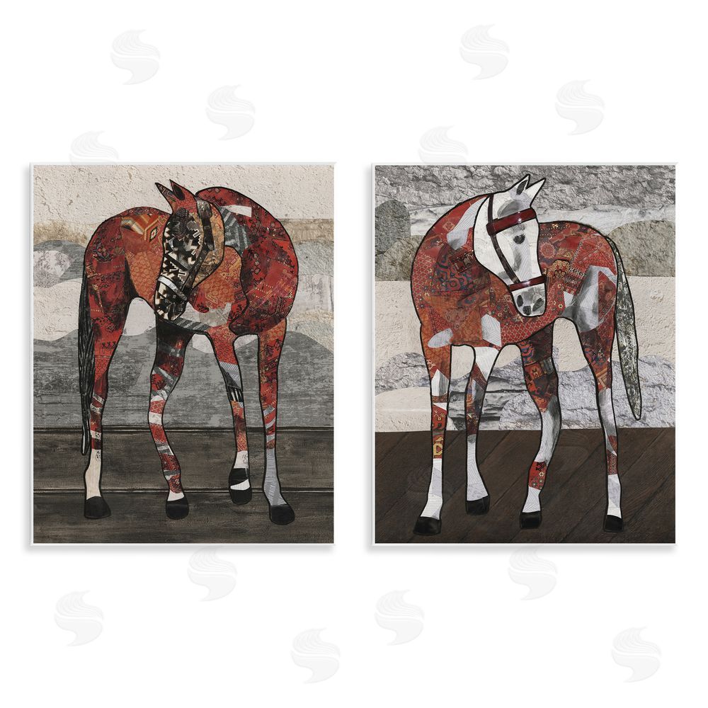 Coco Good Abstract Patchwork Horses Wooden Wall Plaque Art Print