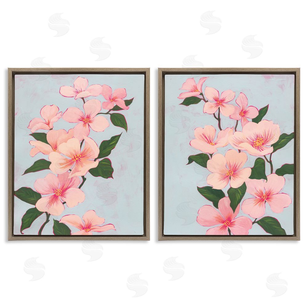 Grace Popp Pink Cherry Blossom Branch Brown Floating Frame Canvas Wall Art Print