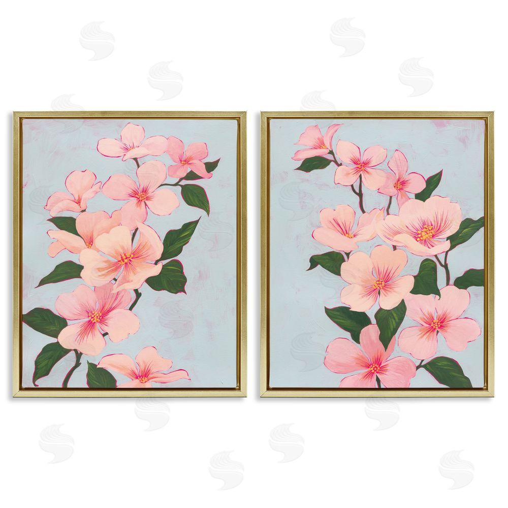 Grace Popp Pink Cherry Blossom Branch Gold Floating Frame Canvas Wall Art Print