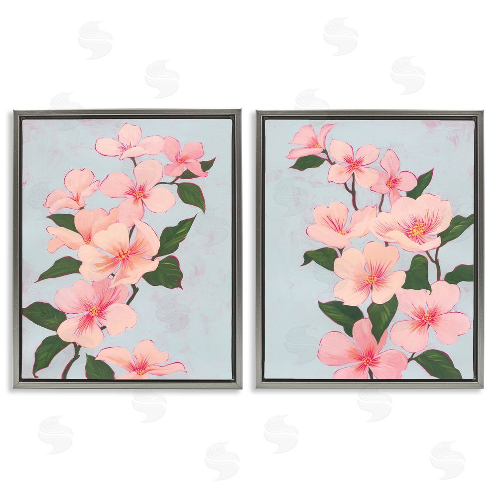 Grace Popp Pink Cherry Blossom Branch Gray Floating Frame Canvas Wall Art Print