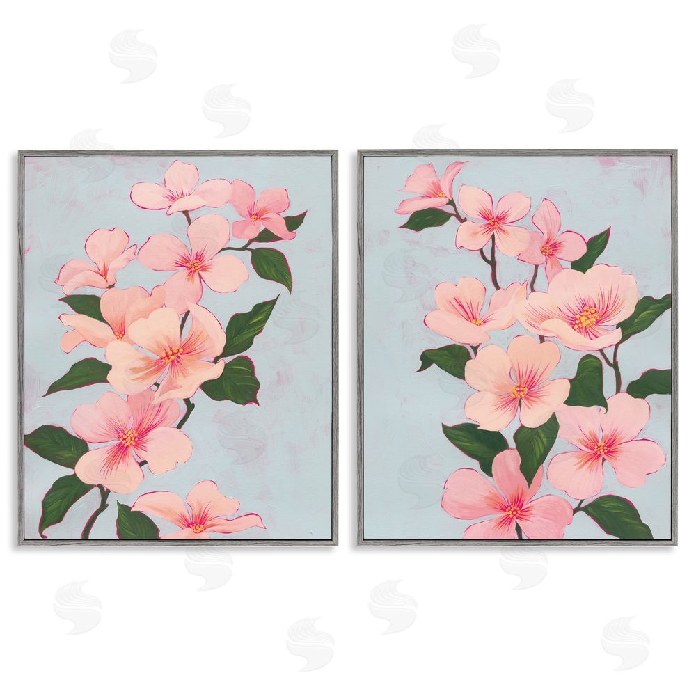 Grace Popp Pink Cherry Blossom Branch Gray Framed Giclee Wall Art Print