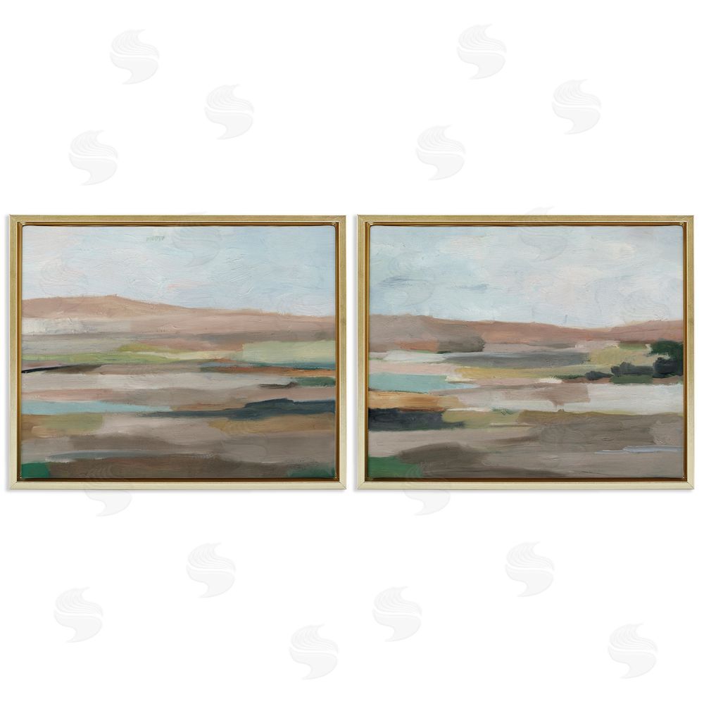 Ethan Harper Neutral Abstract Landscape Gold Floating Frame Canvas Wall Art Print