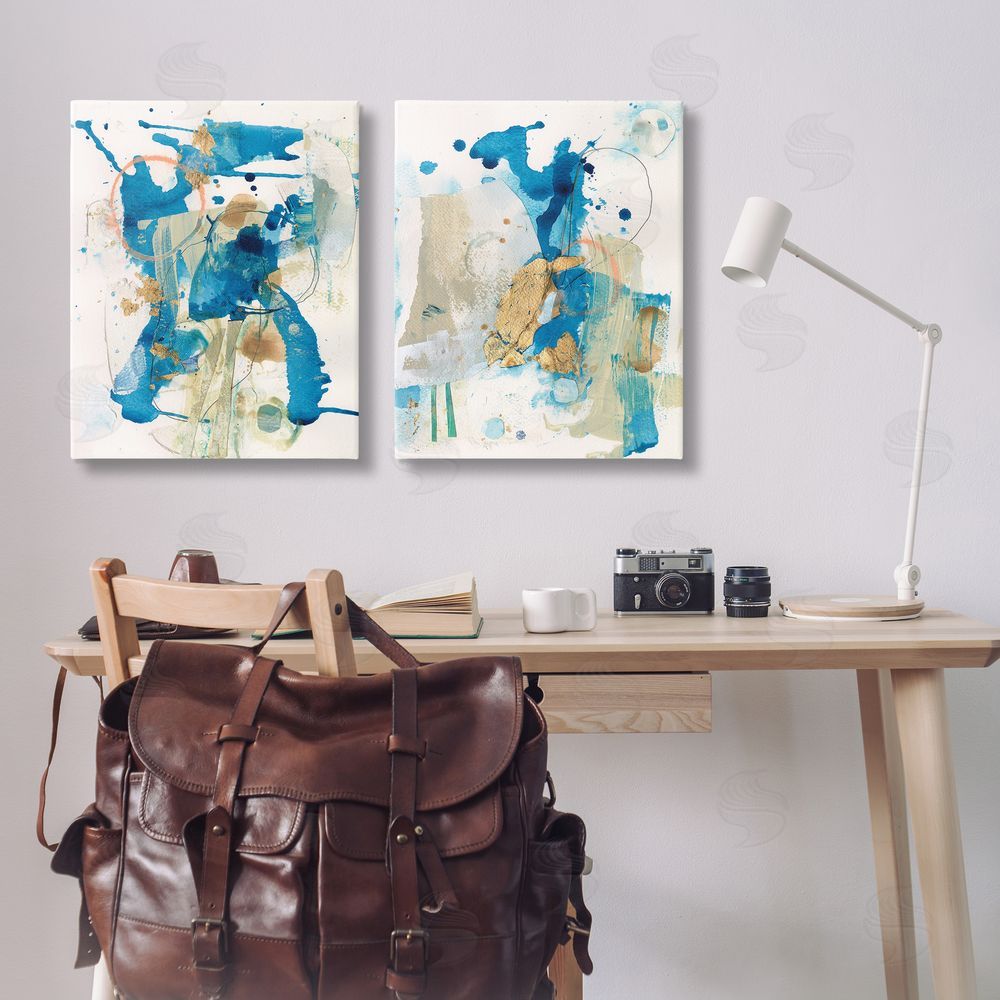 Allison Ford Abstract Blue Gold Splash  Canvas Wall Art Print in Room