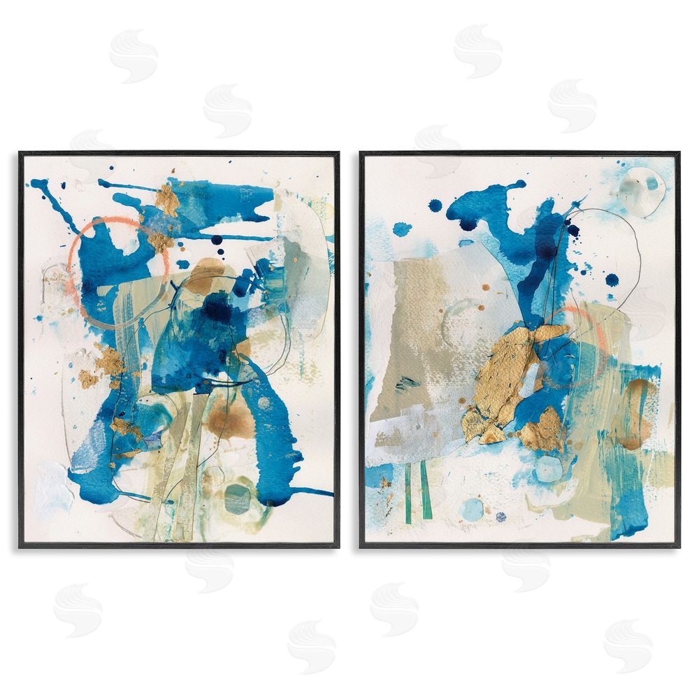 Allison Ford Abstract Blue Gold Splash  Black Framed Giclee Wall Art Print